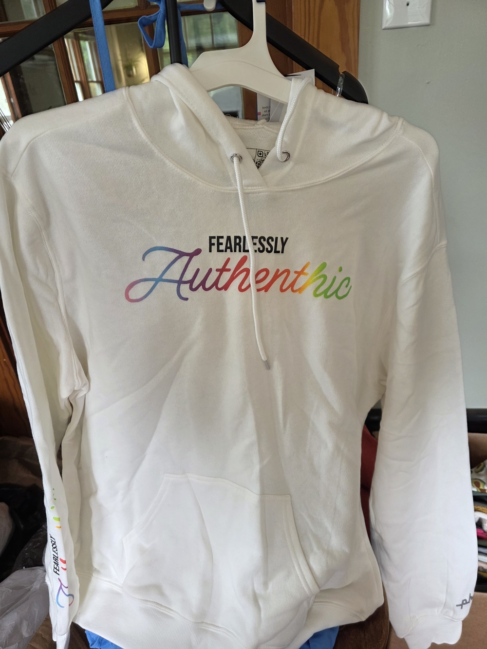 The Phluid Project White Hoodie with Rainbow Script